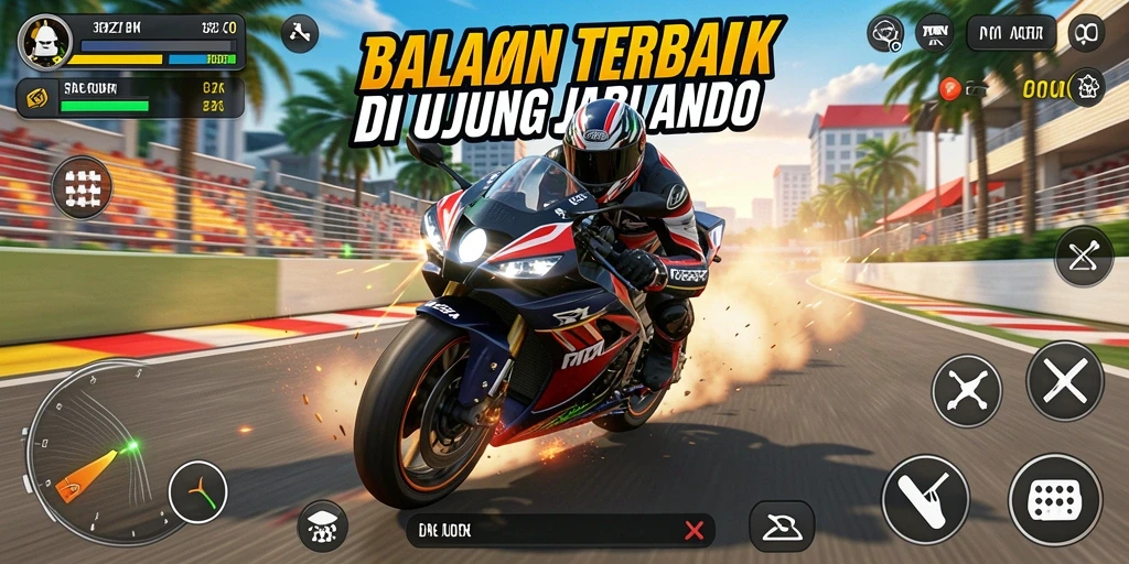Screenshot dari gameplay balapan motor di 33ZK yang mendebarkan.