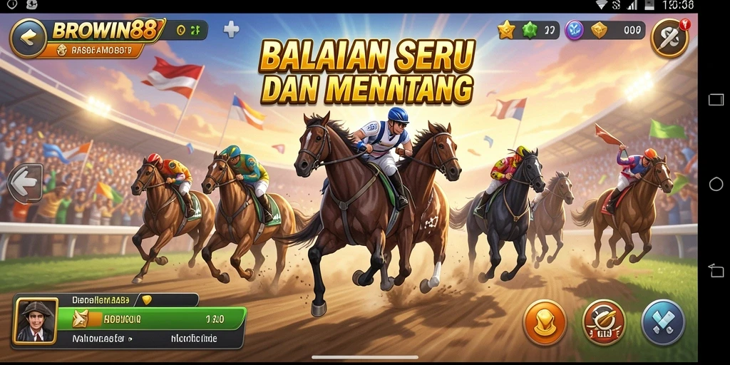 Screenshot gameplay BROWIN88 menampilkan balapan seru dan kendaraan beragam.