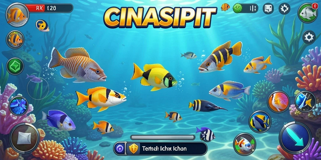 Tampilan gameplay seru CINASIPIT dengan aksi menembak ikan.