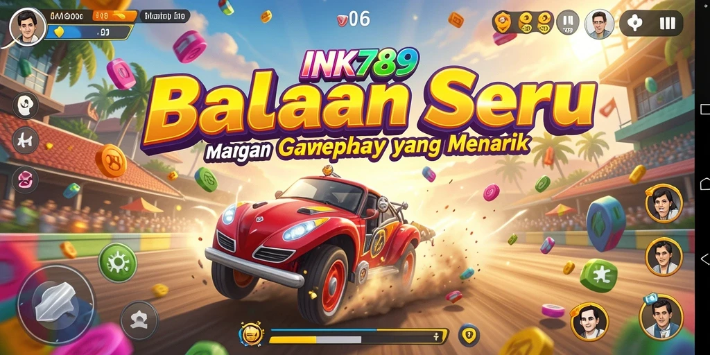 Screenshot gameplay INK789 yang menampilkan aksi balapan yang intens.