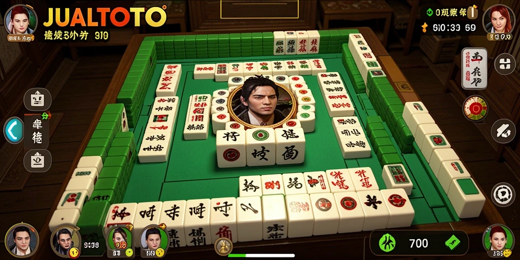 Menampilkan gameplay Mahjong yang seru dan berwarna.