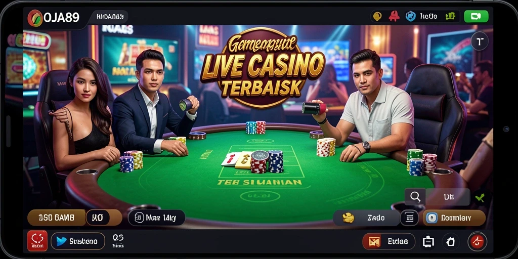 Screenshot OJA89 menampilkan dealer langsung dalam permainan Live Casino yang mendebarkan.