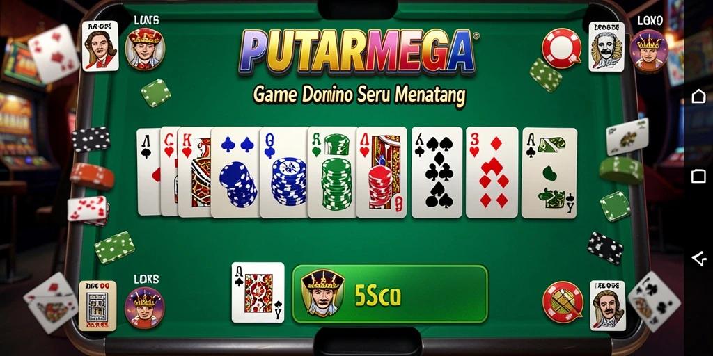 Screenshot utama dari gameplay PUTARMEGA menampilkan keseruan bermain Domino.