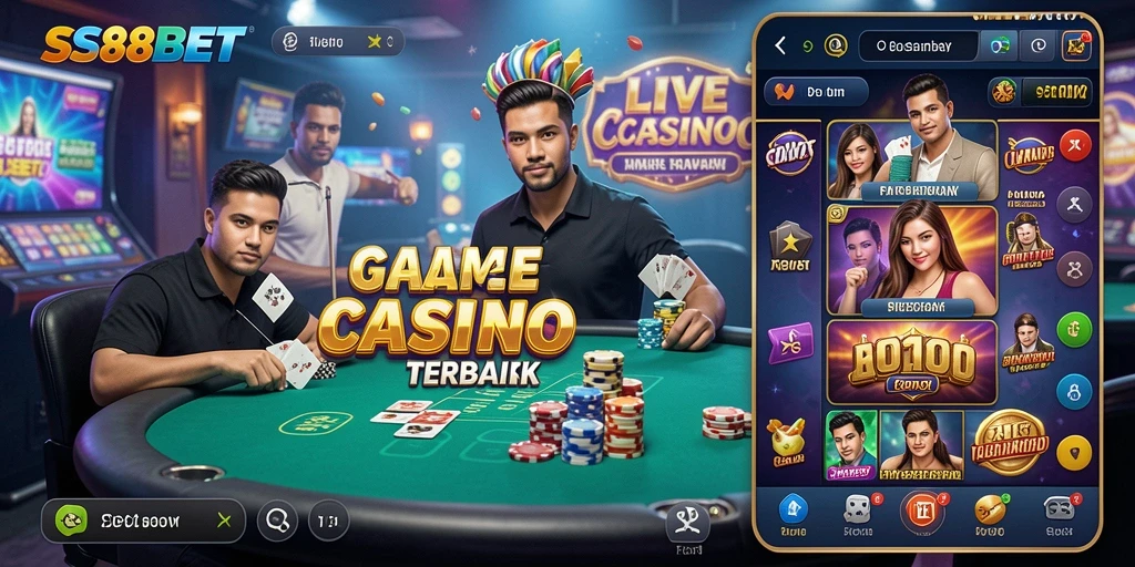 Screenshot gameplay SS88BET menampilkan dealer langsung dan pemain berinteraksi.