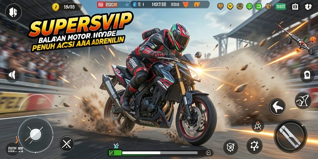 Tangkapan layar dari gameplay <strong>SUPERSVIP</strong> menampilkan aksi balapan yang mendebarkan.